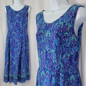 Vestido Vaina Batik Hawaiano Vintage Rainbow-Jo Azul/Púrpura/Menta Talla Pequeña - Imagen 1 de 20
