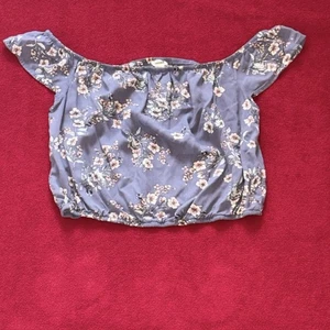 Schulterfreies bauchfreies Oberteil Shirt Damen grau Garage Größe Medium Blumenmuster - Bild 1 von 12