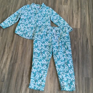 The Company Store Womens XXL Pajama Set Floral 100% Cotton Aqua Blue Red PInk - Picture 1 of 24
