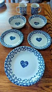 7pc Folk Craft Hearts by Tienshan 1-Dinner Plate 2-Bowls 2-Salad & 2 Cups Nice - Picture 1 of 9