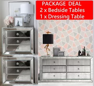 6 Drawer Chest Dresser & (Pair) Mirrored Bedside Tables Package Mirror Furniture - Picture 1 of 8