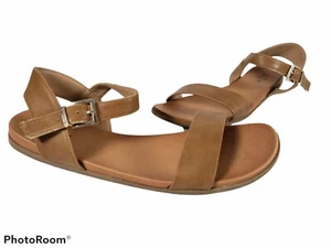 Call It Spring Vegan Flats Sandal Brown Slip On Buckle Size 7 - Picture 1 of 10