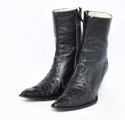 Los Altos Negro Genuino Avestruz Botas Cortas Cremallera 360305 Talla 8.5 Western Foto 1 de 4