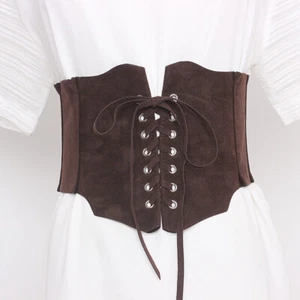 Lady Faux Suede Waistband Corset Wide Belt Obi Waist Cincher Wrap Party Banquet - Picture 1 of 20