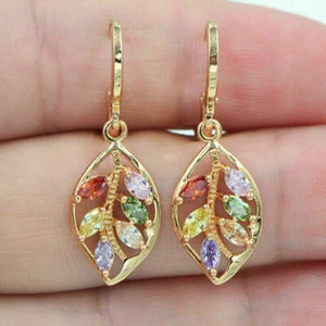 1Ct Marquise Simulated Rainbow Leaf Drop & Dangle Earring 14K Yellow Gold Plated - Picture 1 of 3