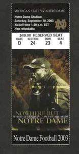 Notre Dame vs MICHIGAN STATE Ticketstub 20. September 2003 - Bild 1 von 2