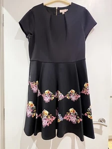Ted Baker Amiiee Black Floral Skater Dress - Size 5 (UK16) - Picture 1 of 4