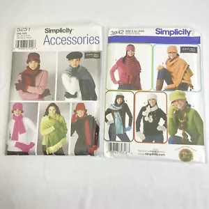 Simplicity Sewing Patterns Lot of 2 Hat Scarf Mittens Shawl 3942 and 5251 UNCUT - Picture 1 of 11