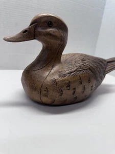 Antique Glass Eyed Hand Carved Primitive Wooden Duck Decoy - 1020 - Picture 1 of 9