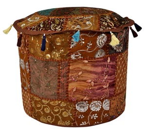 Pouf Indian Ottoman Cover Vintage Patchwork Round Ethnic Handmade Cotton Poufs - Picture 1 of 49