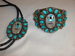 Pulsera y Bolo Navajo Robert Begay Kingman Turquesa M.O.P Incrustación BONITA - Imagen 1 de 11