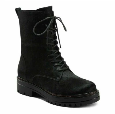  Aerosoles Shelton 黑色小马皮革鞋面系带低跟踝靴 — 第 1/4 张图片