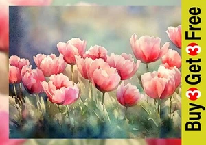 Gentle Tulip Flowers 5"x7" Print on Matte Paper | Pastel Botanical Painting - Picture 1 of 17