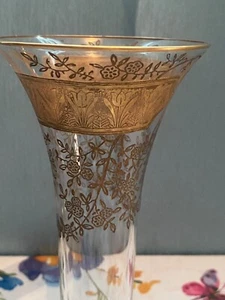 Antique Bohemian Moser? Blown Glass Gold gilded Trumpet vase 7.75” - Picture 1 of 10