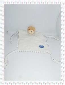 ☾ - Doudou  Semi Plat Carré Ours Blanc Bleu Coeurs   Kaloo - Foto 1 di 2