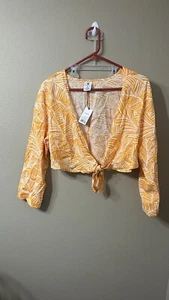 Shade & Shore Women's Top Cover up Tie-Front Long Sleeve Orange Size M - Picture 1 of 3