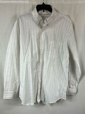 Chaps White Brown Tan Striped Button Down Shirt Size L