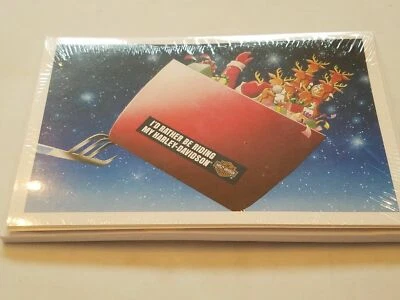 HARLEY DAVIDSON CHRISTMAS CARDS #X602 SANTA DELIVERY GIFTS IN HARLEY SLEIGH (10) - Image 1 of 3