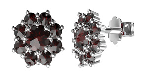 Silver stud earrings with a scattering of certificated natural Czech garnet
