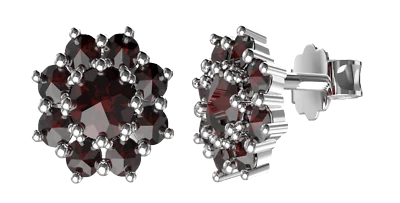 Silver stud earrings with a scattering of certificated natural Czech garnet - Image 1 of 4
