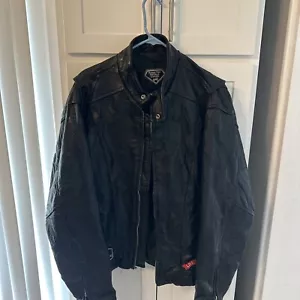 Men's Black Buffalo Leather Motorcycle Biker Jacket L Very Cool - Picture 1 of 10