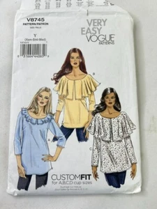 Very Easy Vogue Pattern V8745 Misses Top lines with Collar Size Y -X Sm-M Uncut - Picture 1 of 3