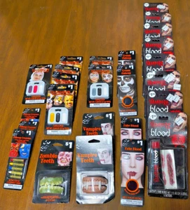 Paquete de 23 unidades de maquillaje de Halloween - (sangre falsa, dientes, pintura facial, maquillaje) - Imagen 1 de 10