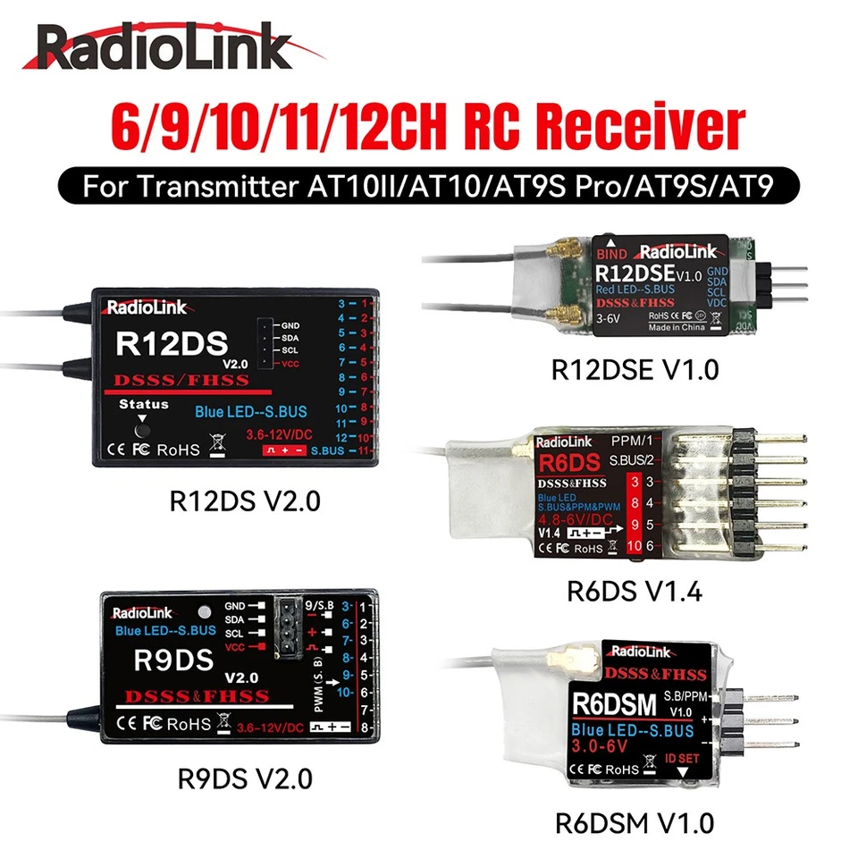 RadioLink RC Receiver R12DS R12DSE R9DS 2.4G for RC AT10II/AT10/AT9 Transmitter - Image 1 of 4