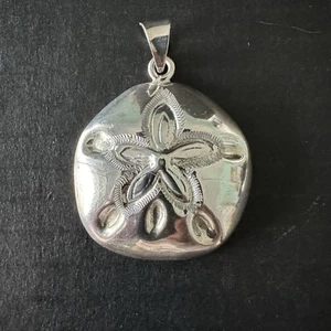 Sterling Silber 925 Sand Dollar Anhänger Vintage Mexiko strukturiert groß 16 Gramm - Bild 1 von 7