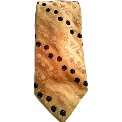Vintage Wemlon Wembley Mens Tie Gold, White, Brown Floral Wide Necktie 3.75x 54" - Image 1 of 4