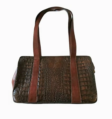 Brahmin Vintage Bag Burgundy Crocodile Shoulder Purse Leather Retro Handbag  - Image 1 of 4