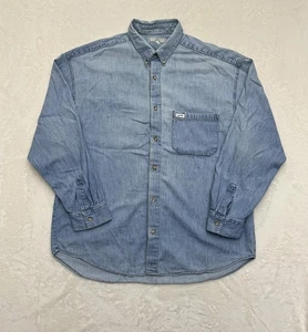 Vintage Guess Georges Marciano Jeans Shirt Mens Large Blue Denim Button Up - Picture 1 of 18