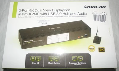 New IOGEAR 2-Port 4K Dual View DisplayPort Matrix KVMP GCMS1922 Switch Box - Image 1 of 2