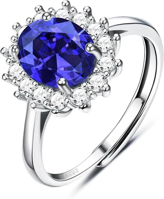925 Anelli in Argento Sterling per Donna, Anello Di Fidanzamento Zaffiro, Anelli - Immagine 1 di 4