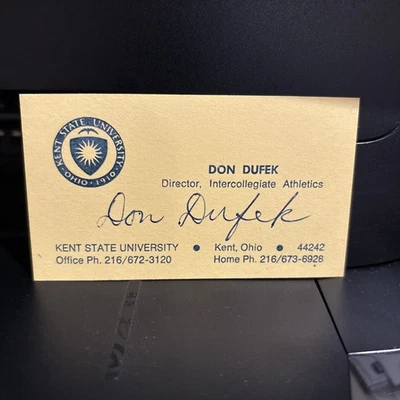 Don Dufek Sr. Signed Business Card Kent State AD Michigan Wolverines Autograph  - Image 1 of 2