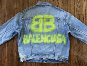 BALENCIAGA BB Spray Paint Denim Jacket - Size S - NWT - Picture 1 of 9