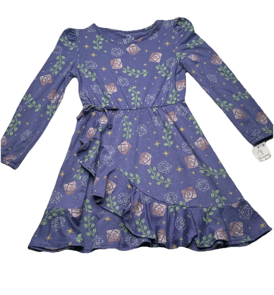 Disney Wish Dress Girls Size XS 4/5T Long Sleeve Purple Roses