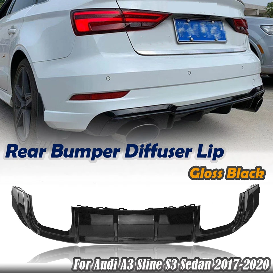Rear Bumper Diffuser Lip Spoiler Gloss Black Fit For Audi S3 A3 SLINE 2017-2020 - Image 1 of 4