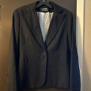 Mujer Larry Levine Clásicos Blazer Traje Chaqueta Negro Rayas Talla 4 - Imagen 1 de 7