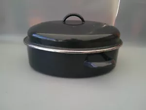Antigua lata de tostado ovalada esmaltada azul oscuro vintage - Imagen 1 de 8