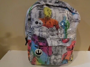 Disney Star Wars Rainbow R2-D2 C-3PO KIDS 16" Backpack Sequins - NEW with tags - Picture 1 of 2