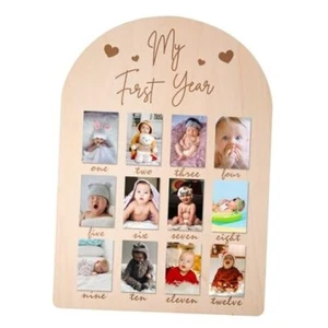 My First Year Photo Display Wood Board, Picture Frame 12 Months Newborn - Picture 1 of 8