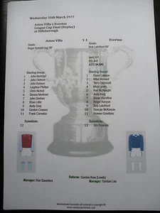 Ligapokalfinale 1976-77 (Wiederholung) Aston Villa gegen Everton Matchsheet - Bild 1 von 1