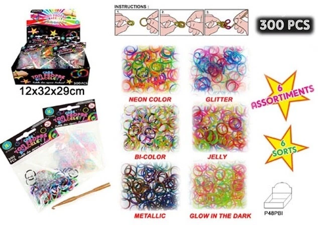 LOOM BANDS Loom Bänder Armbänder Bastel-Set mit Häkelnadel und Verschlüssen - 43853