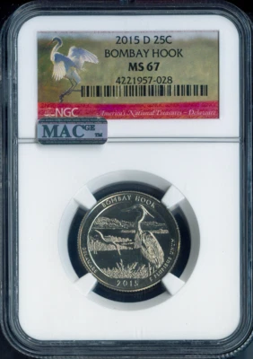 2015-D Bombay Hook Quarter NGC MS67 MAC Quality - Image 1 of 2
