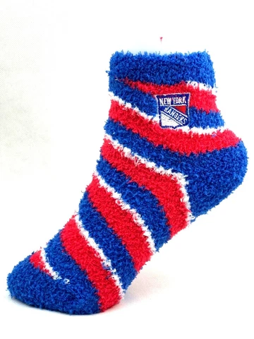 New York Rangers Hockey Blue White & Red Candy Cane Youth Fuzzy Socks Cover