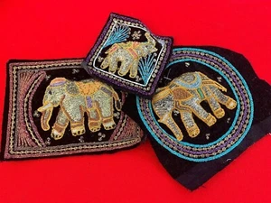 Vintage UNIKAT wunderschön Indien Orient Afrikanischer ELEFANT Stoffkunst OOAK 5/5 ❤️m9 - Bild 1 von 12