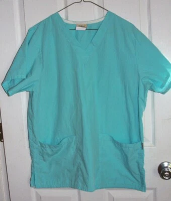 Tafford Scrub Top Uniform Nursing Medium Medical Turquoise Made In USA Women M - Image 1 of 4