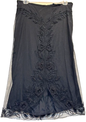 FRENCH CONNECTION black mesh bead embroidery lined occasion SKIRT 8 Free shippin - Image 1 of 4