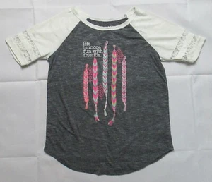 Girls Size 16 Mudd Girls Life is More Fun With Friends Feather Shirt - Picture 1 of 2